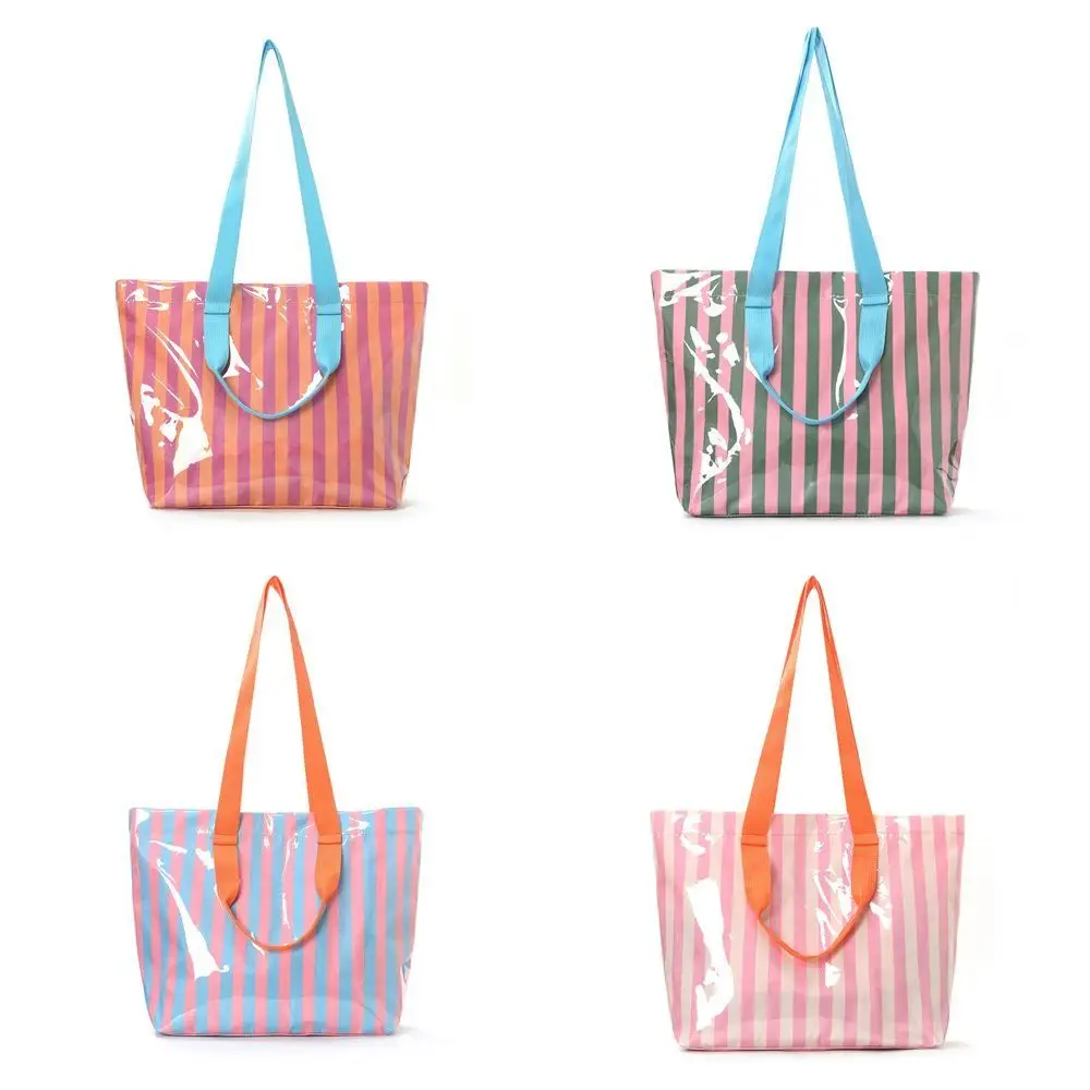Hochwertige Gestreifte Tragetasche PVC Langer Riemen Gestreifte Schultertasche Wasserdichte Henkeltasche Sommer-Handtasche