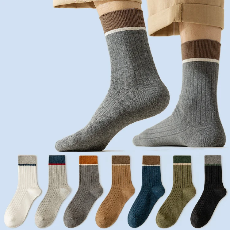 6/12 Pairs Men's Autumn and Winter Striped Color Matching Casual All-match Breathable Mid-length Men's Socks Trendy Socks