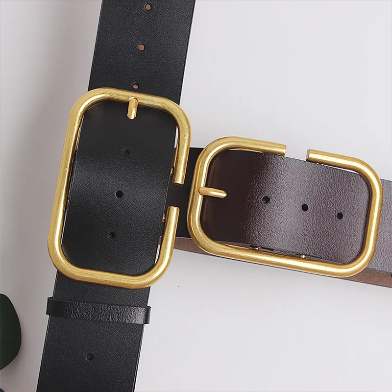 NEW real Leather Wide Belt For Women Gold metal Square Buckle Pin Buckle Jeans Luxury Brand Ladies Vintage Strap Female Waistban