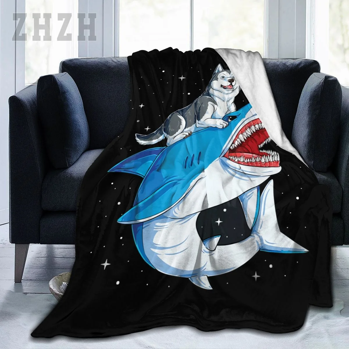 Blanket Siberian Husky Shark Jawsome Dog Lover Gifts Space Galaxy Flannel Multifunction Camping Sofa Cover Keep Warm