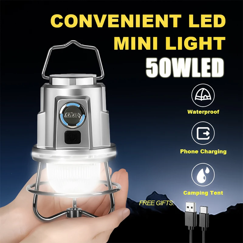 High Power Led Campinglamp Oplaadbare 1200Mah Campinglamp Met Haak Buitententlamp Waterdicht Huis Tuin Decor Lantaarn