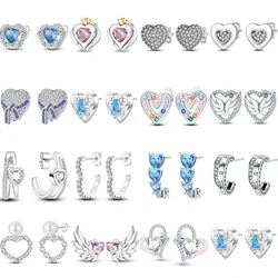 925 Sterling Silver Sweet Lovely Love Heart Series Stud Earring Zircon For Women Exquisite Daily Wear Jewelry Accessories Gifts