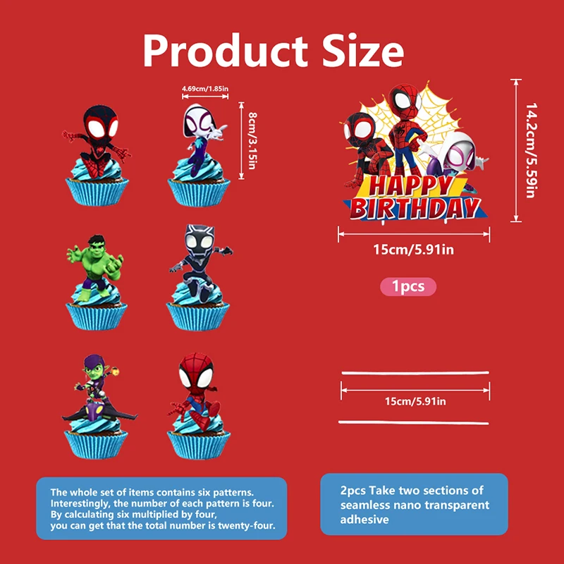 25 قطعة من أغطية الكيك ذات الطابع الخارق من Spider-Man لحفلات أعياد ميلاد الأطفال لتزيين كعكة استحمام الطفل