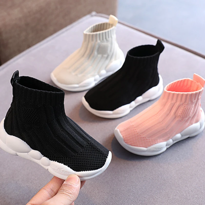 Kids Shoes Solid Knitted Sneakers Boys Girls Slip on High Top Casual Shoes Toddler Baby Breathable Tennis Shoes Tenis De Mujer