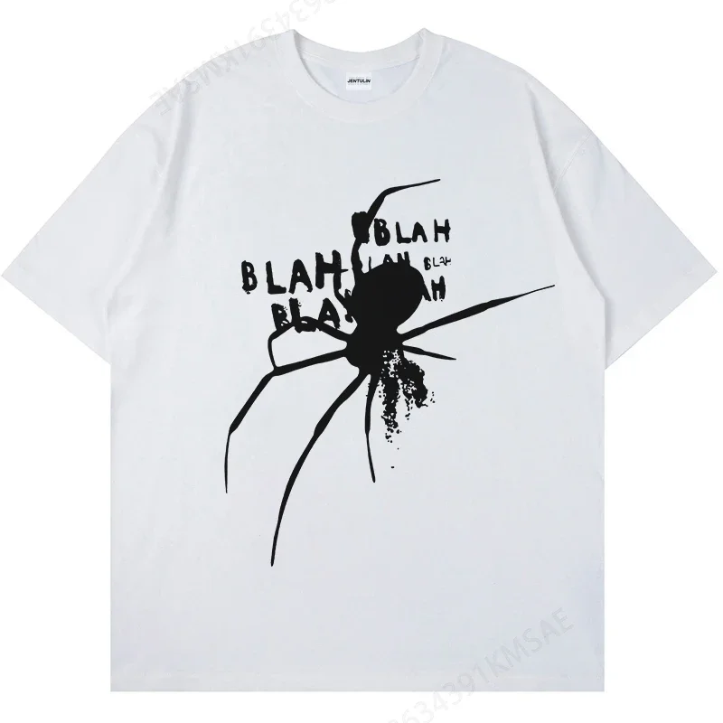 Korean Harajuku Men Streetwear Spider Graphic Acubi Egirl Short Sleeve T-Shirt Grunge Aesthetic Oversize Top Hip Hop Clothes