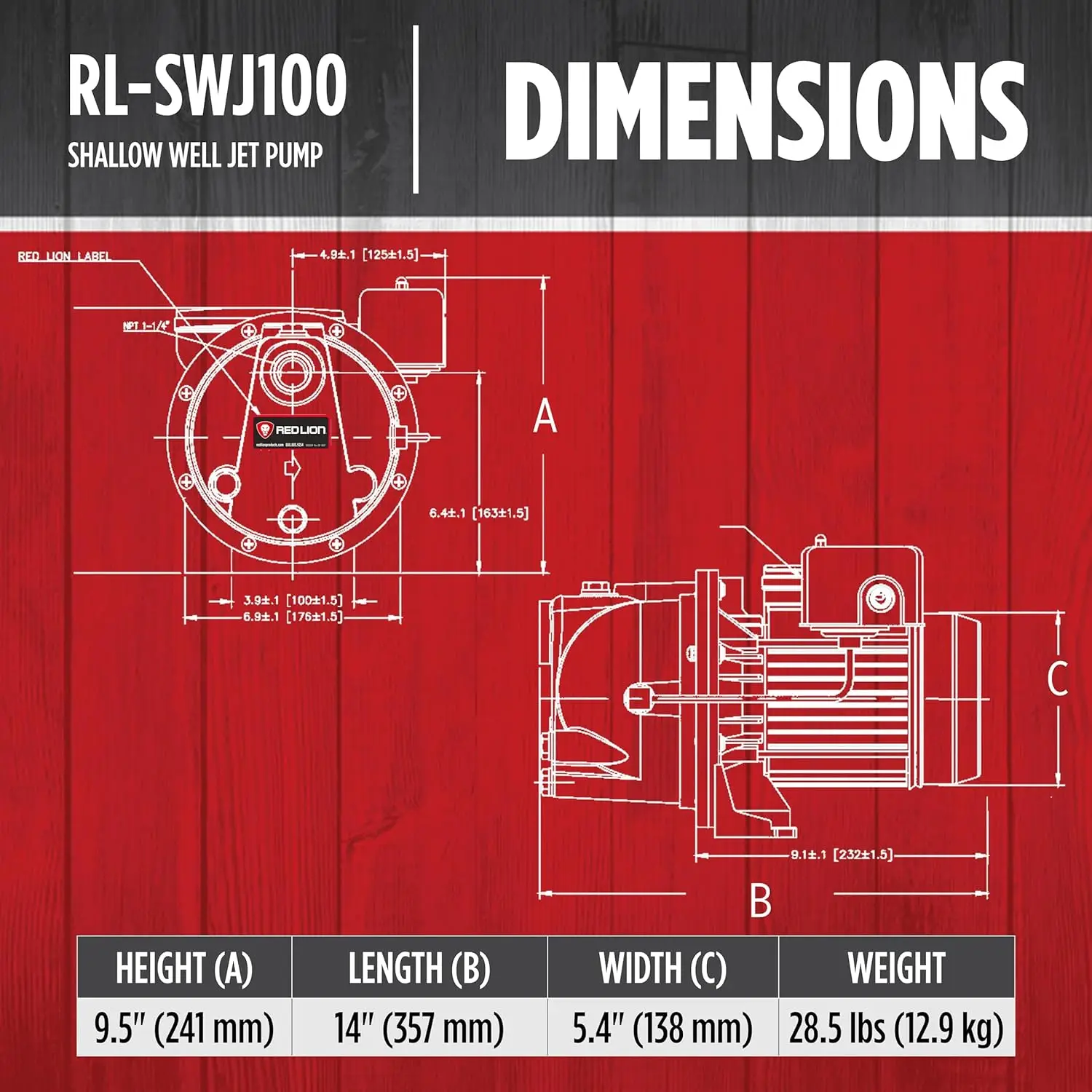RL-SWJ100 1 HP, 17 GPM Dual Voltage (115/230 Volts) Cast Iron Shallow Well Jet Pump, Red, 97081001