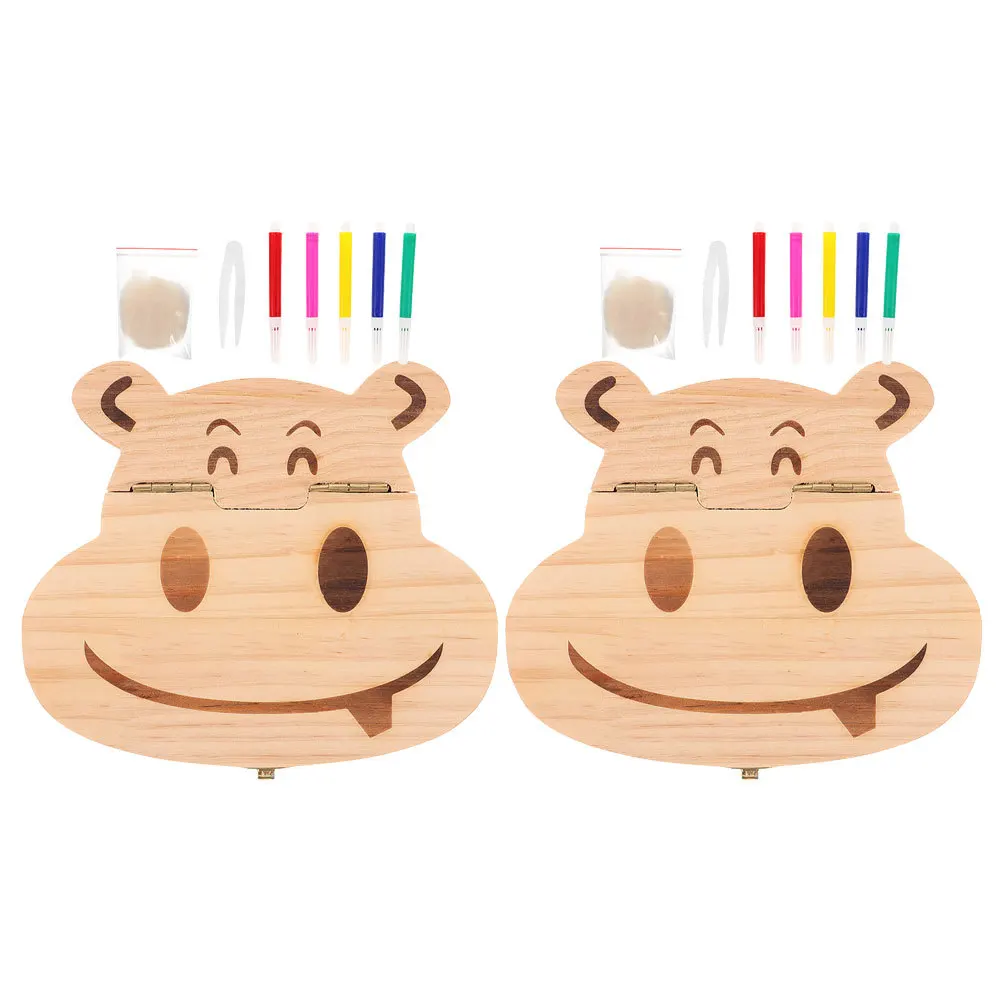 

2 Set Baby Tooth Box Holder for Teeth Children's Organizer Kids Storage Boxes Lost Wood Crafts