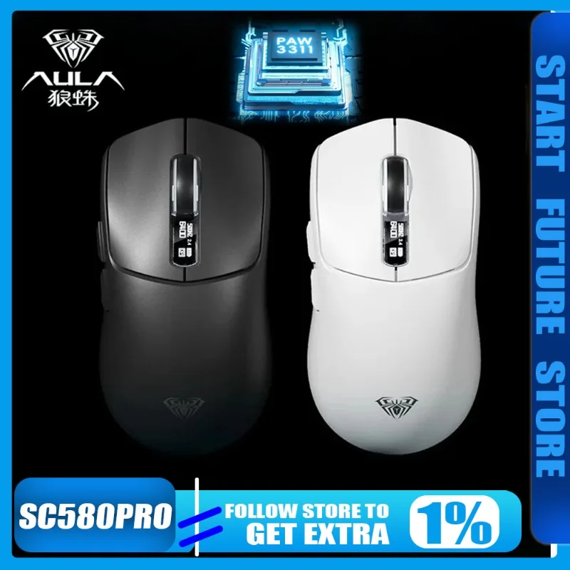 

AULA SC580PRO Mouse Intelligent Display Screen Gaming Bluetooth 3-Mode PAW3311 Sensor Light Weight Ergonomic E-Sport for PC Gift