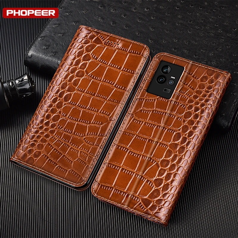 

Genuine Leather Case For IQOO Neo 2 3 5 6 7 7SE 8 9 10 Pro Plus Z9 Z9 Turbo Plus Magnetic Alligator Pattern Wallet Cover Fundas