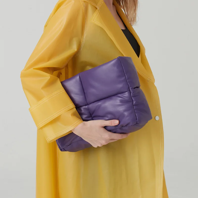 Imagem -02 - para Mulheres Puffy Acolchoado Tote Xadrez Algodão Bolsa de Ombro Bolsa de Couro Macio Grande Feminino Inverno Sólido Bolsas das Axilas Bolsas 2023 Ins