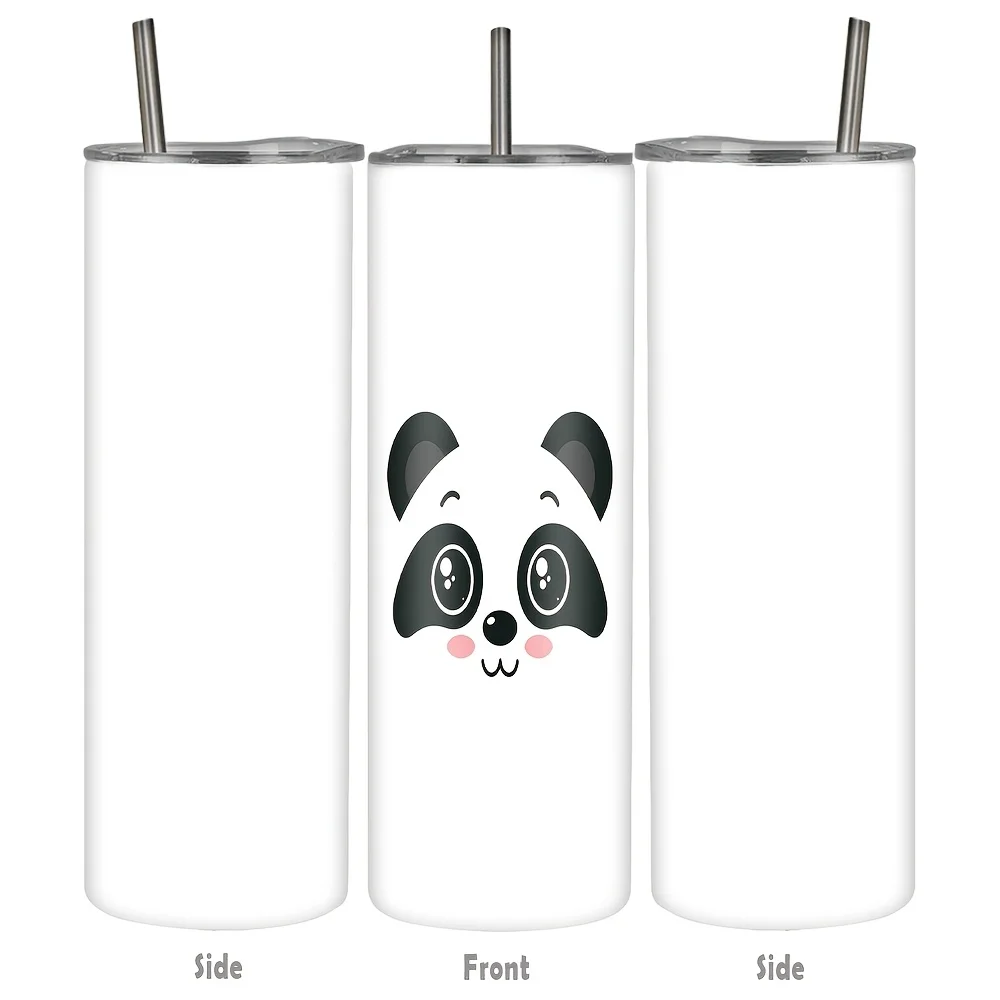 1pc/20oz/590ml/Double Wall Stainless Steel Insulated Skinny Tumbler with Straw And Lid,Outdoor Travel Coffee Mug,Cute Panda Face Design Festive Gift Option,Warm Gifts for Family And Friends In Autumn and Winter Seasons,Holiday Party Supplies view 6