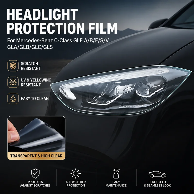 For Mercedes-Benz C-Class GLE A/B/E/S/V Headlight Film, Transparent Scratch-Resistant Car Tail Light Film for GLA/GLB/GLC/GLS