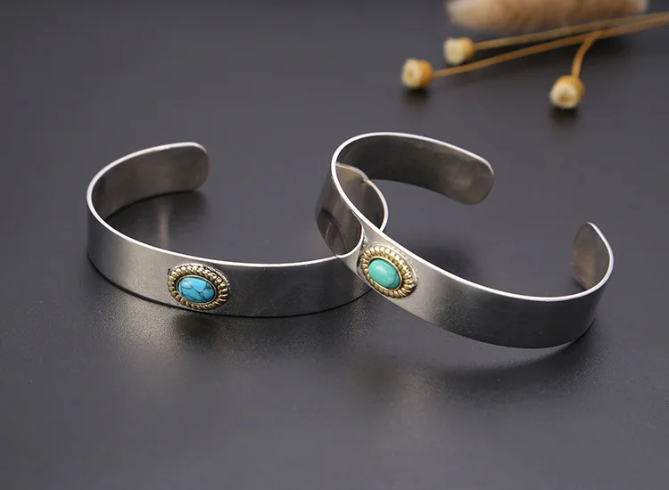 Tibetan style foot silver ethnic style pure silver bracelets for men and women with open mouth Korean fashion handmade bracelets