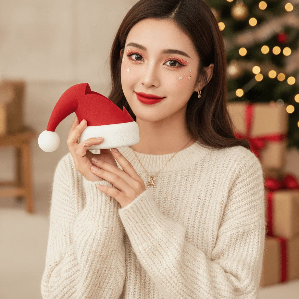 Bright Red Christmas Hat Bottle Holder Lightweight Design Smooth Surface Desktop Soap Dispenser Hollow Inside Cute Style