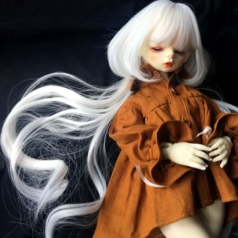 1/6 Bjd Wig Accessories for Doll Light Golden Long Hair with Bangs Dress Up Girl Diy Toys