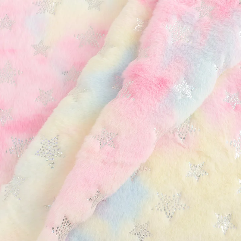 160x50cm Tie Dyed Rabbit Hair Hot Stamping Star Fabric For Winter Warm Pajamas, Cushions, Pet Products, Pillow Fabric TJ21169