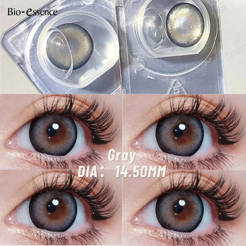 Bio-essence 1Pair Natural Colored Contacts Brown Lenses with Myopia Korean Big Eye Lens Student Pupils Yearly Use Fast Shipping