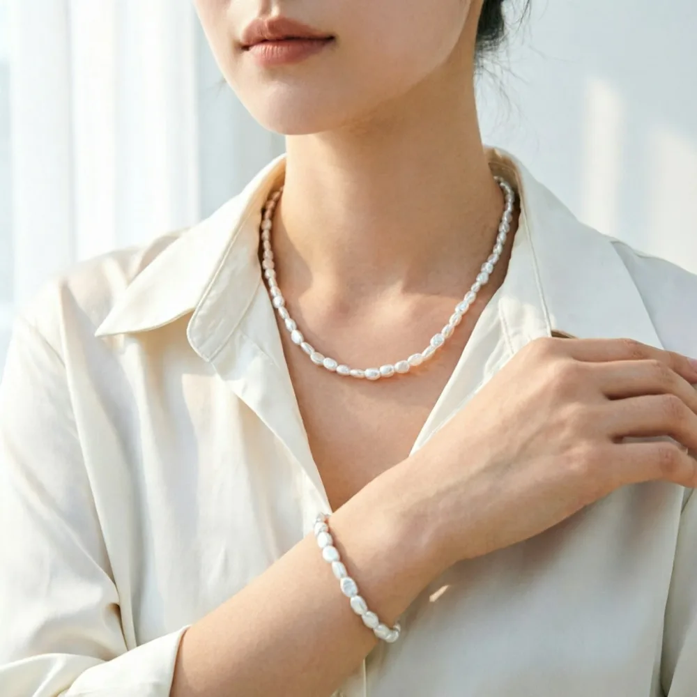 Elegant Simple Irregular Imitation Pearl Necklace Bracelet Set for Women Vintage Exquisite Clavicle Chains Party Accessory Gifts