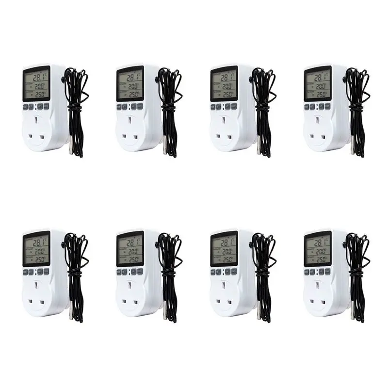 AT05-8X Digital Temperature Controller Thermostat Outlet Socket Plug Heating Cooling Timer For Homebrew Greenhouse UK Plug