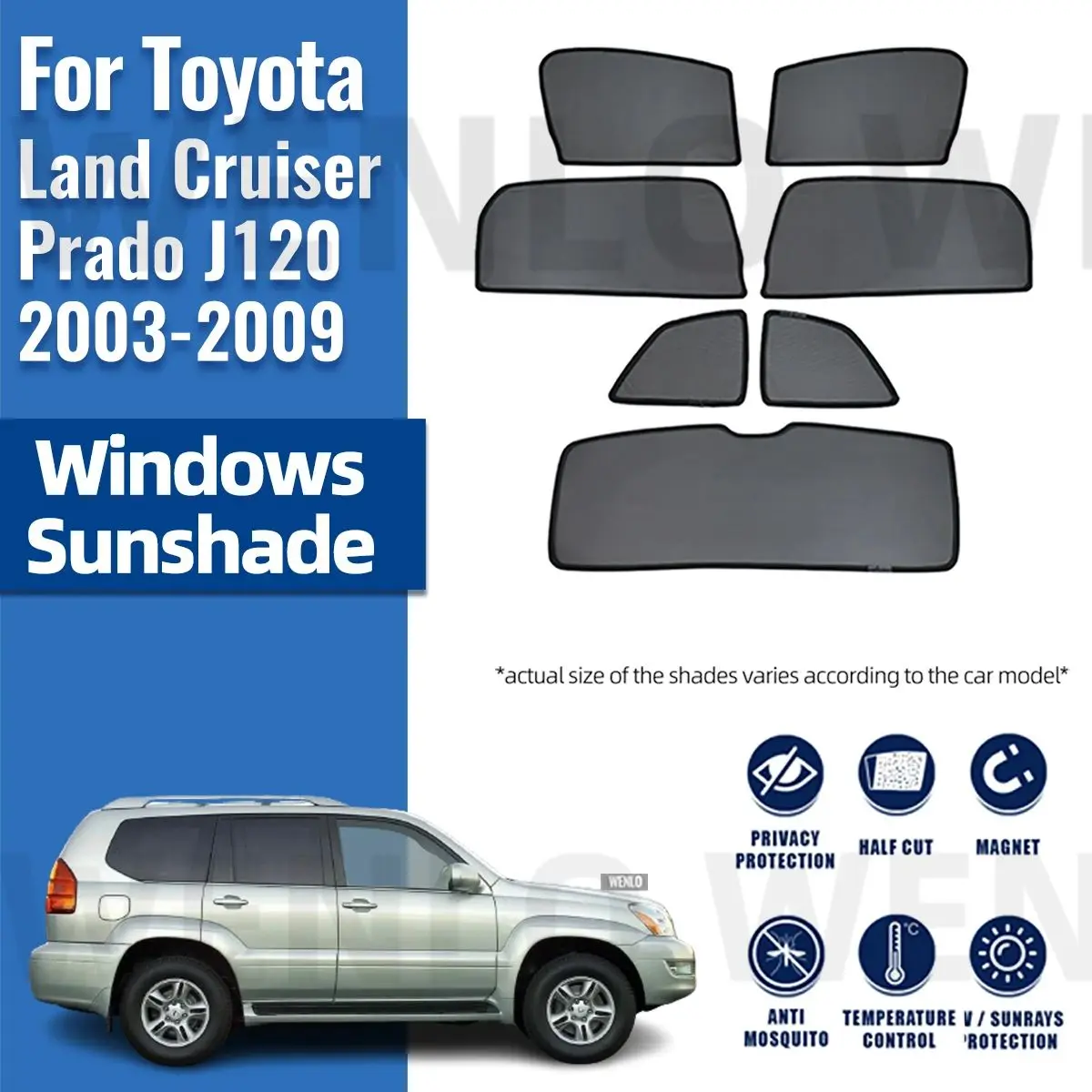 

For Toyota Land Cruiser Prado J120 2003-2008 2009 Rear Side Window Sun Shade Car Sunshade Magnetic Front Windshield Mesh Curtain