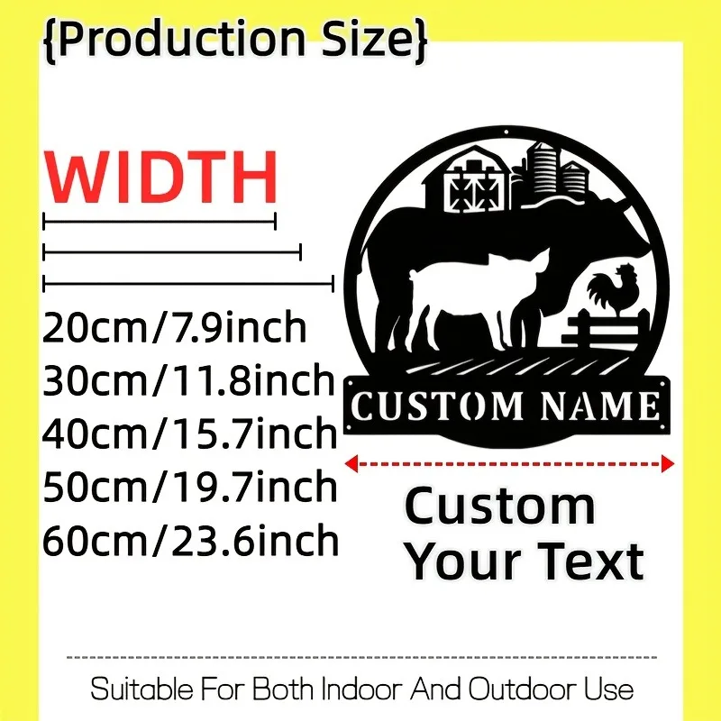 CIFbuy 2D Flat Farmhouse Metal Plaque,Custom Name Barn Cow Chicken Rustic Outdoor Wall Decor