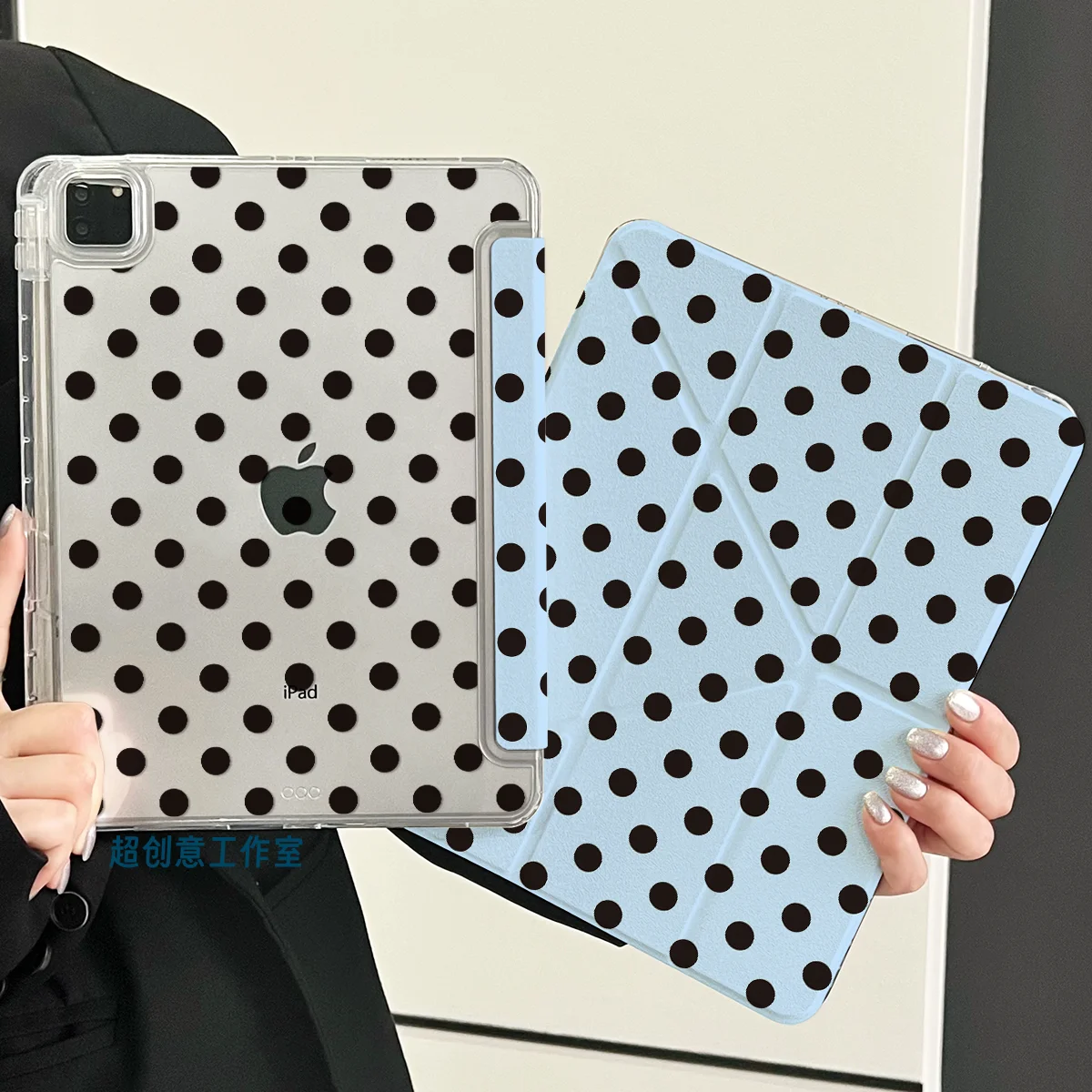 Ins Korean Black Dots Y-Fold Y2K Tablet Case For iPad Pro 13in 11th M5M4 12.9in A16 7/8/9/10th Air4/5/6/7 11in M2M3 Mini Cover