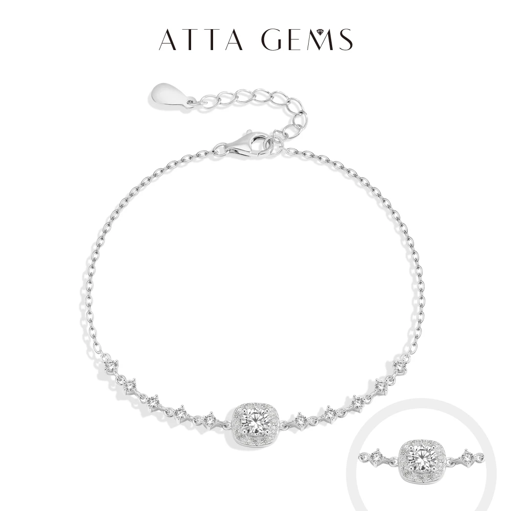 ATTAGEMS Women D Color VVS1 Moissanite Bracelet S925 Silver Gold Plated Adjustable Chain Fine Jewelry Gift