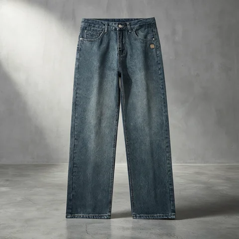 Spring Autumn American Retro Straight Jeans Men Streetwear Korean Fashion Loose Baggy Wide Leg Denim Pants Male Casual Trousers