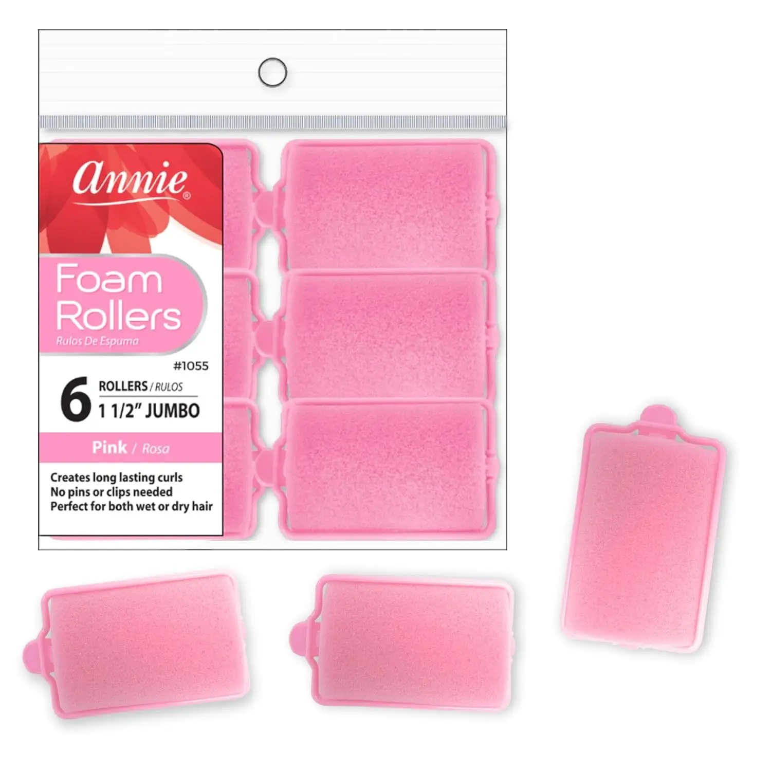 

Jumbo Foam Hair Rollers, 6 Pack Pink Soft Sponge Curlers for Heatless Waves, No Pins Needed, Overnight Set
