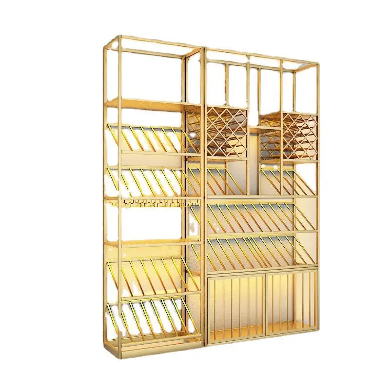 Customized Winery European Style Iron Wine Rack Bar Floor Wine Cabinet Wine Storage Display Rack Organizer Wine Glass Rack