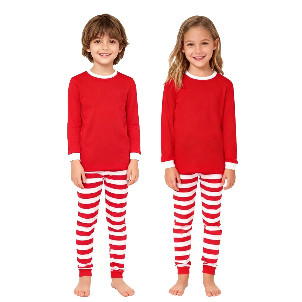 

Boys Girls Christmas Pajama Sets Red Top with Striped Pants Long Sleeve Pijama Children Sleepwear kids Pjs for Xmas Festive