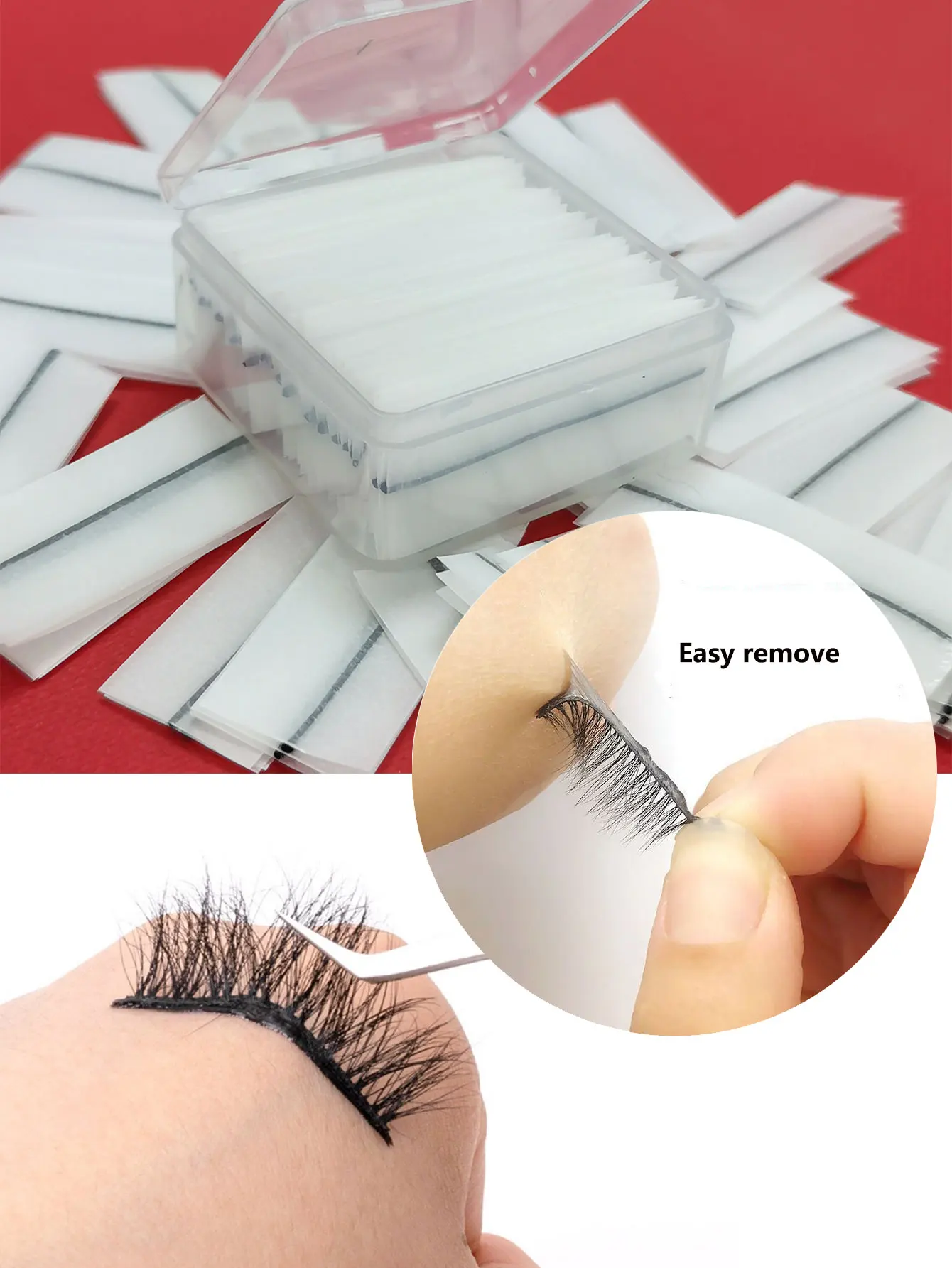 100 pçs tiras de cola clara auto-adesivo ferramentas de maquiagem à prova dwaterproof água reutilizável cola-livre cola para cílios com pinças cílios postiços