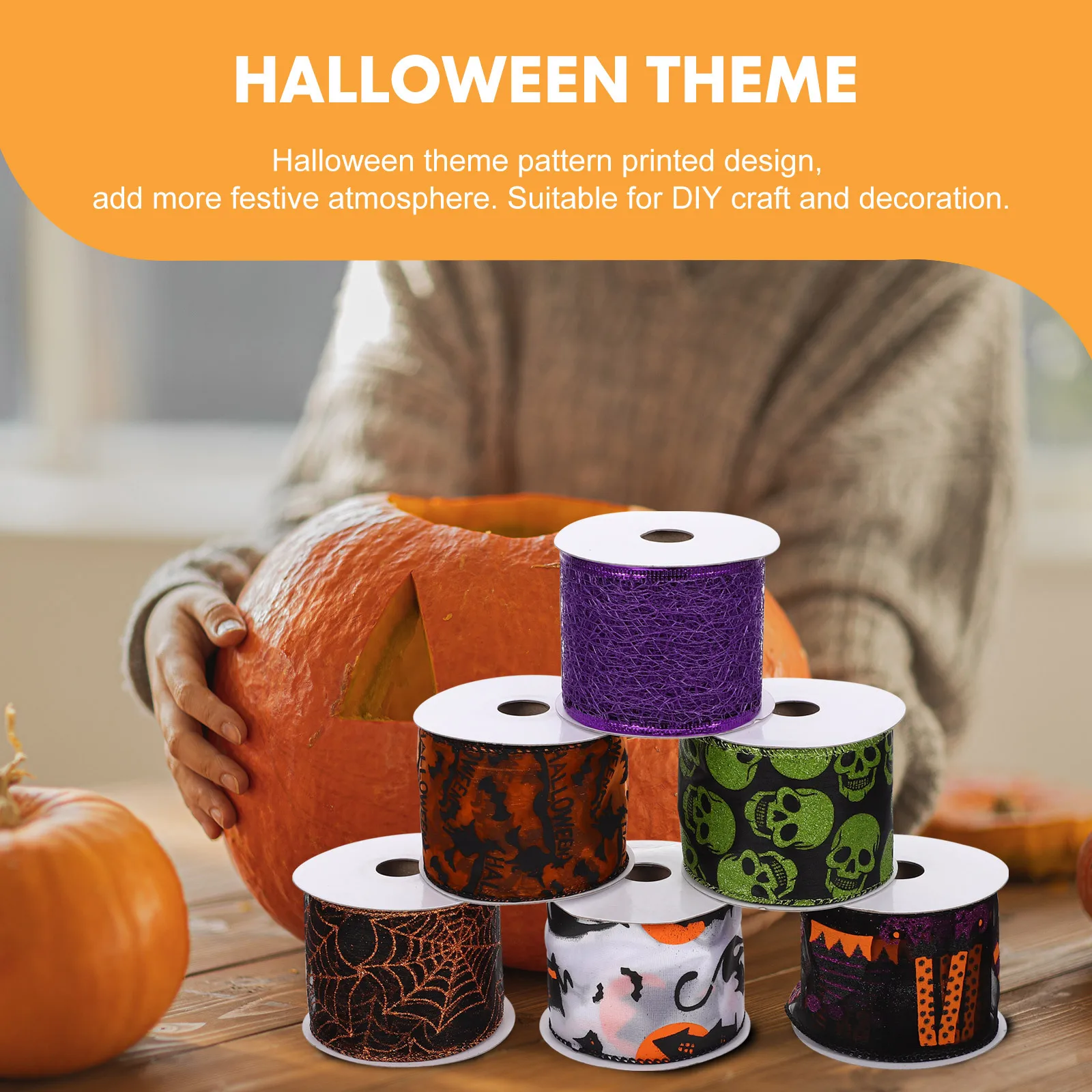6 рулонов подарочных упаковочных лент своими руками, набор полиэфирных лент на тему Хэллоуина для рукоделия, упаковки цветов, подарочная коробка, декор, изготовление бантов