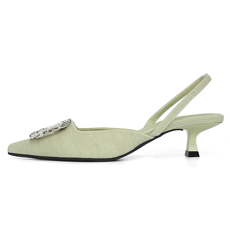 

2024 Summer New Women Slingback Sandals Fashion Crystal Buckle Pointed Toe Slip On Ladies Thin Med Heels Party Dress Pumps Shoes