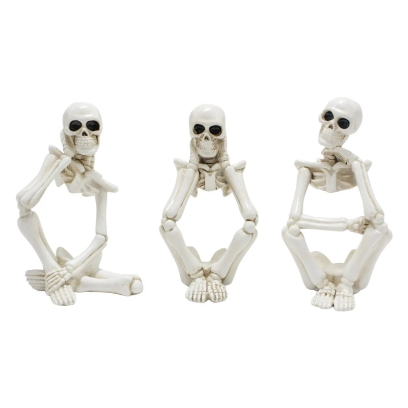 

3pcs Halloween Skull Decorations Unique Horror Decors Skull Sculpture Display