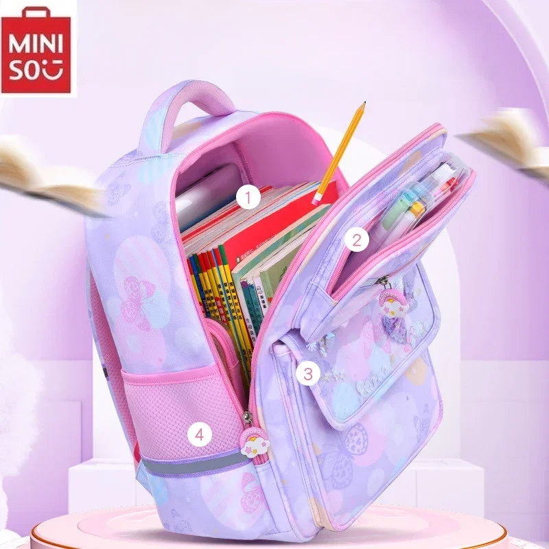 Miniso disney mochila infantil estudante grande capacidade meninas bonito dos desenhos animados proteção da coluna e tendência de redução de carga