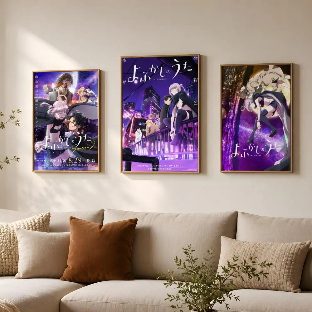 Manga C-Call of the Night-t Poster Vintage Self Adhesive PP Wall Art for Living Room Bar Bedroom Home Decor Gift