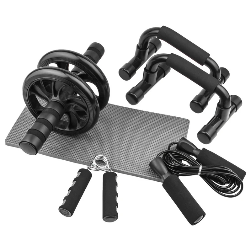 Black Abdominal Wheel Set 5-Piece Set Push-Ups Abdominal Wheel Dual Multifunctional Household Equipment