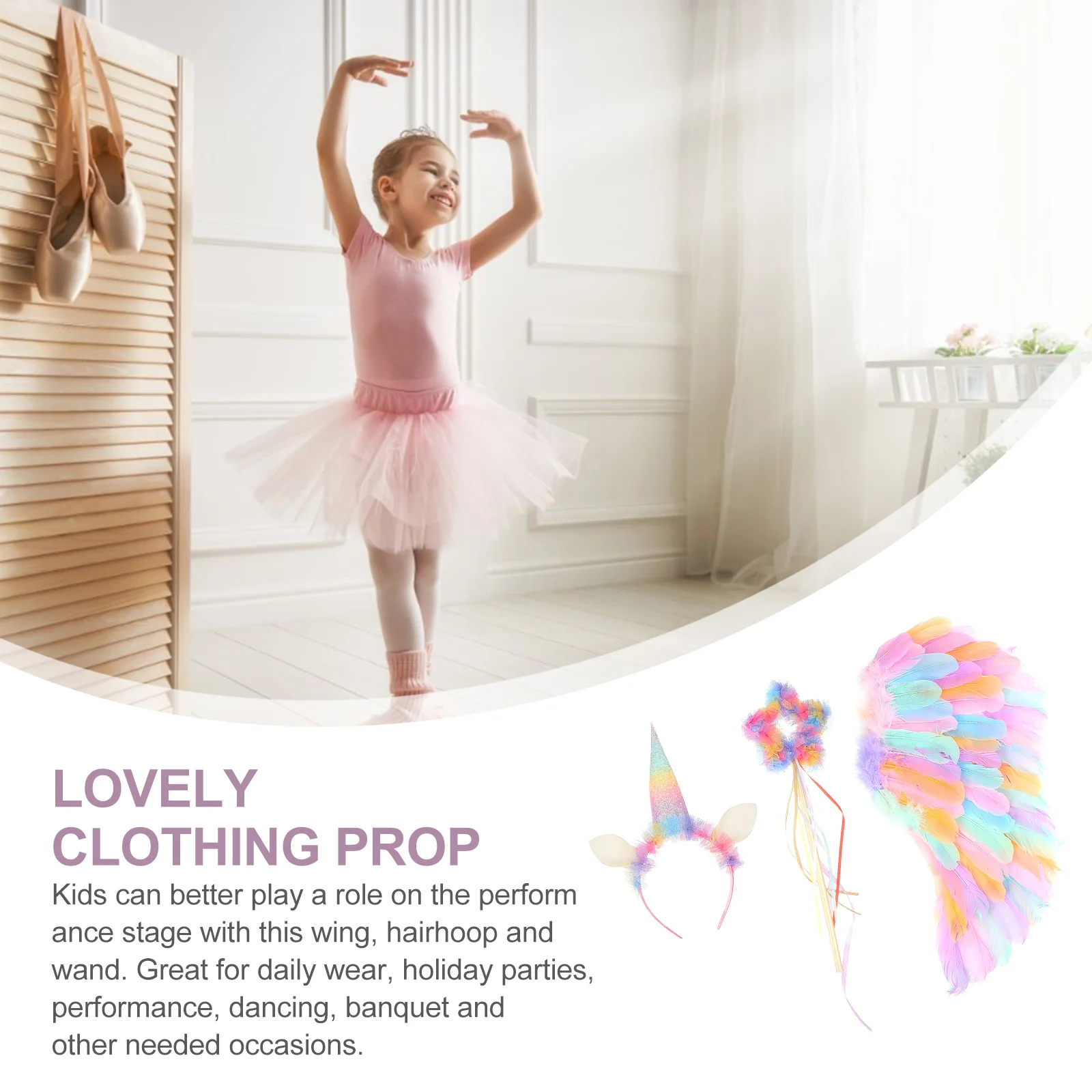 

1 комплект, обруч для волос на тему единорога, реквизит с крыльями ангела, костюм для косплея для девочек, декор с крыльями феи, яркий, нежный, удобный, легкий