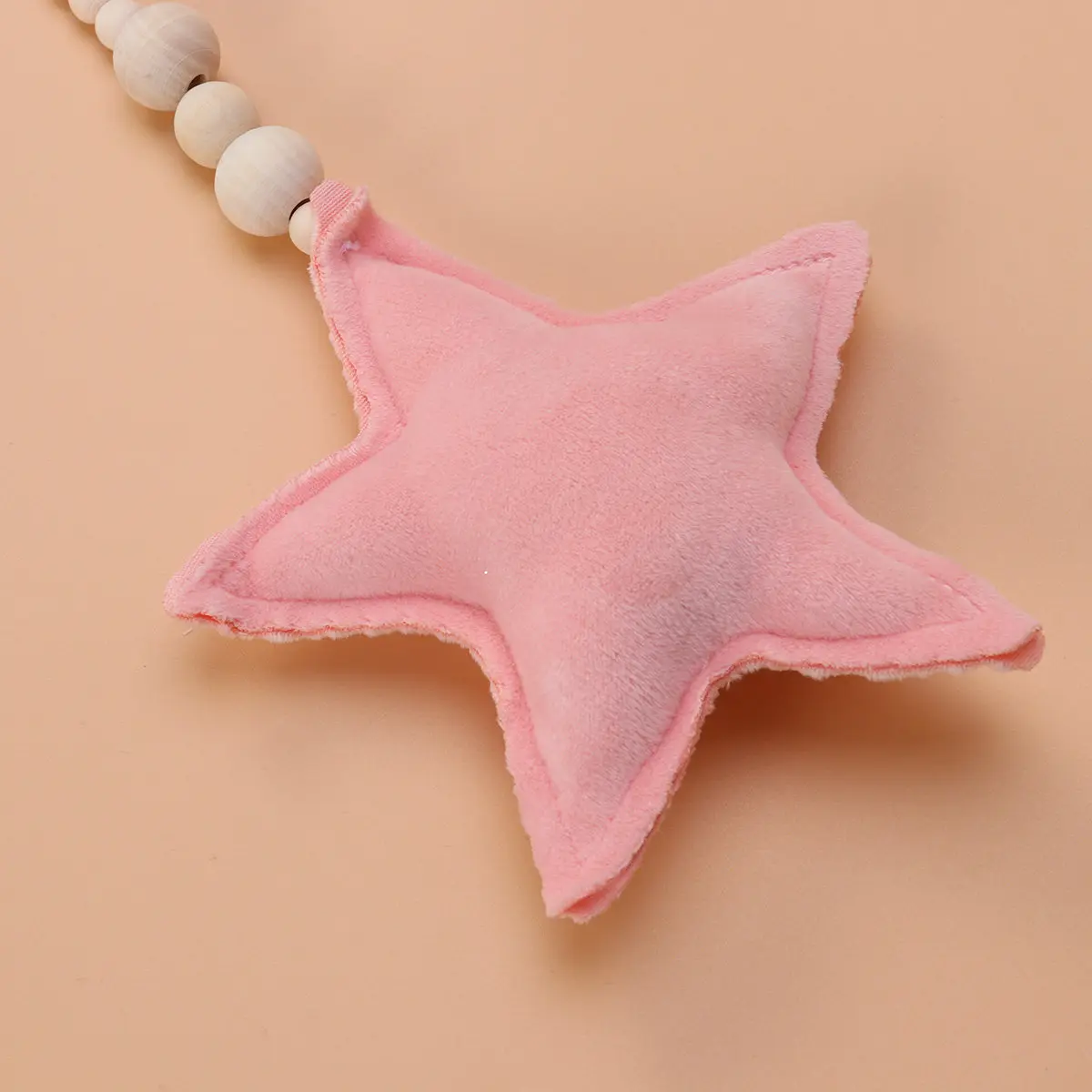 Moon and Star Wooden Beads Hanging Ornament White Moon Pink Nursery Crib Kids Bed Play Decor