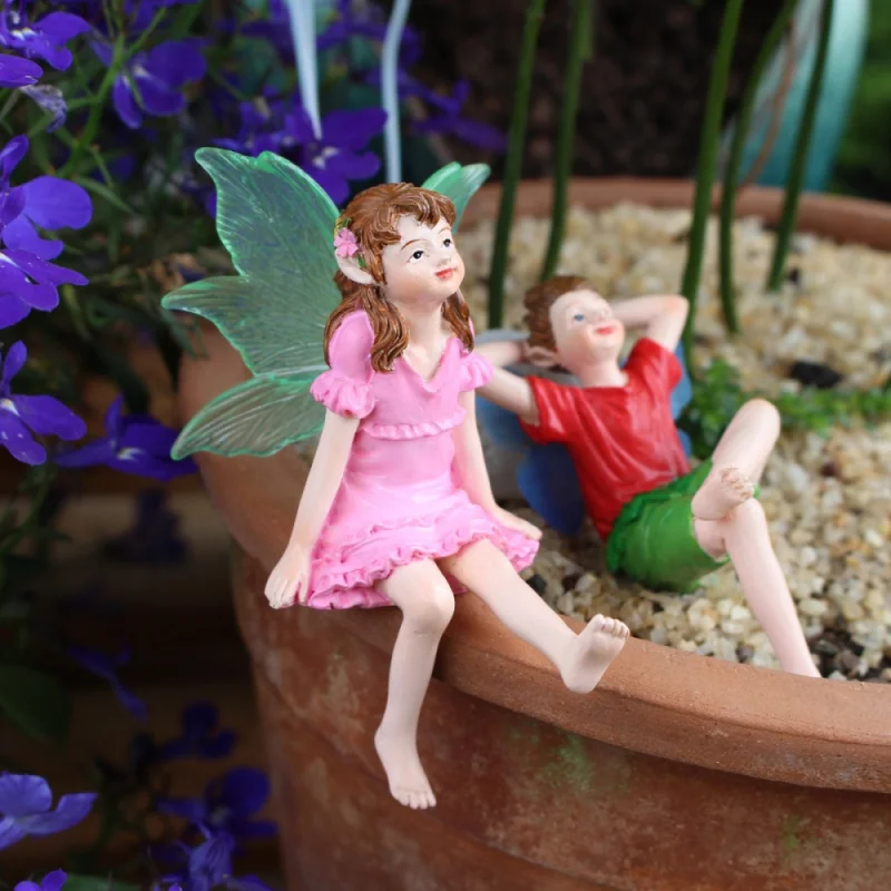 

2pcs Couples Looking Up At The Sky Flower Fairy Valentine's Day Gift Creative Outdoor Garden Bonsai Decoration Ornament