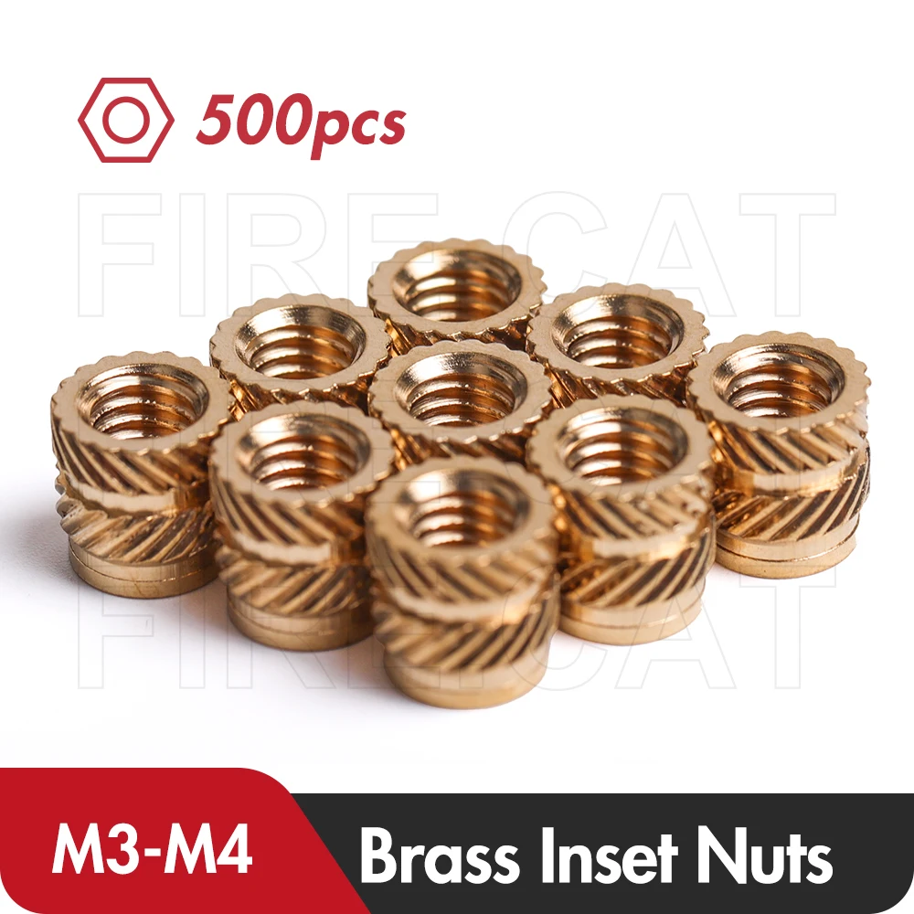 500 Pcs M3 M4 Hot Melt Inset Knurled Brass Nuts Female Injection Copper Nut for 3D Printed Parts Tools Accessories Dropshipping