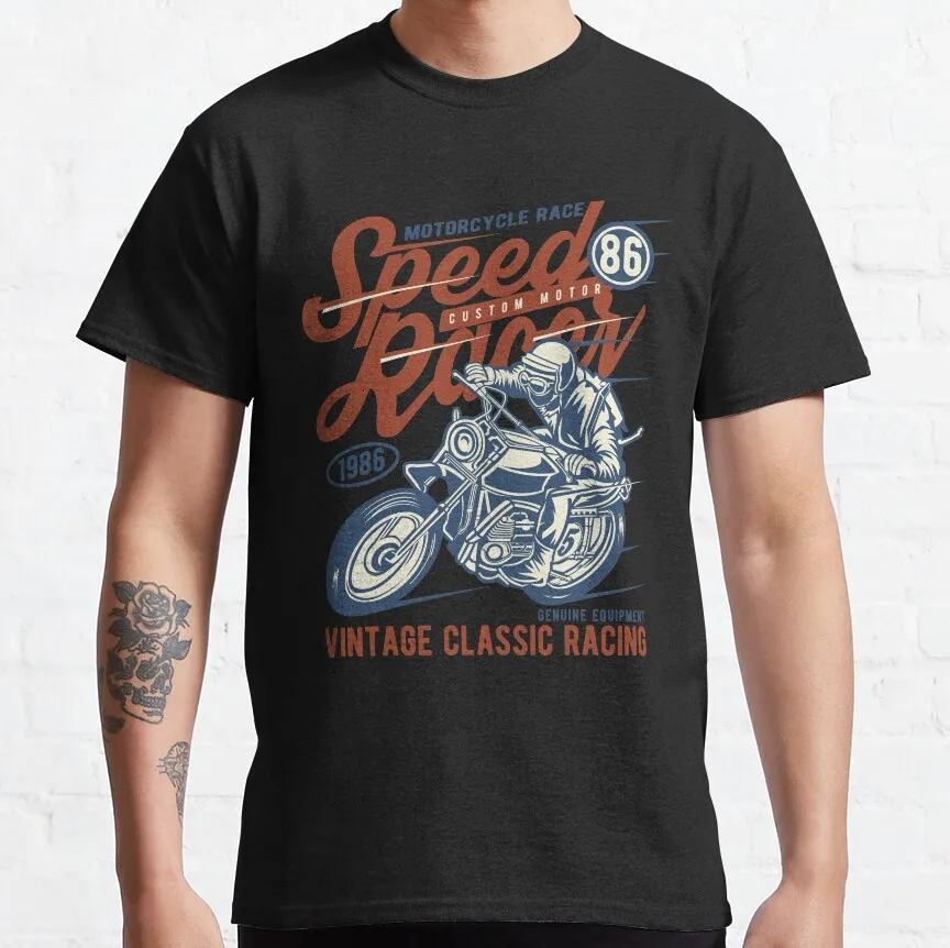 Speed Racer Vintage Classic Motorcycle Racing genuine equipment motor bike printed t shirt 100% cotton  plus size men's clothing