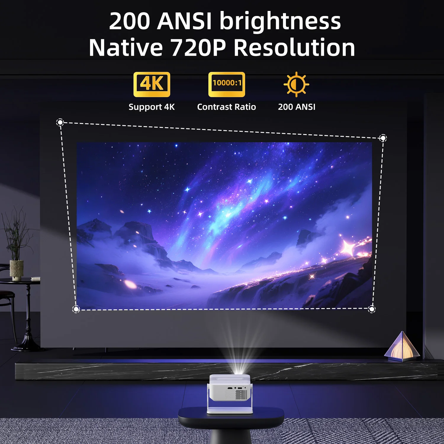 XNANO Android 11 Mini Projector with Wi-Fi 6, BT 5.0, 720p Native Resolution, 4K Support, Keystone Correction, and 360° Rotation