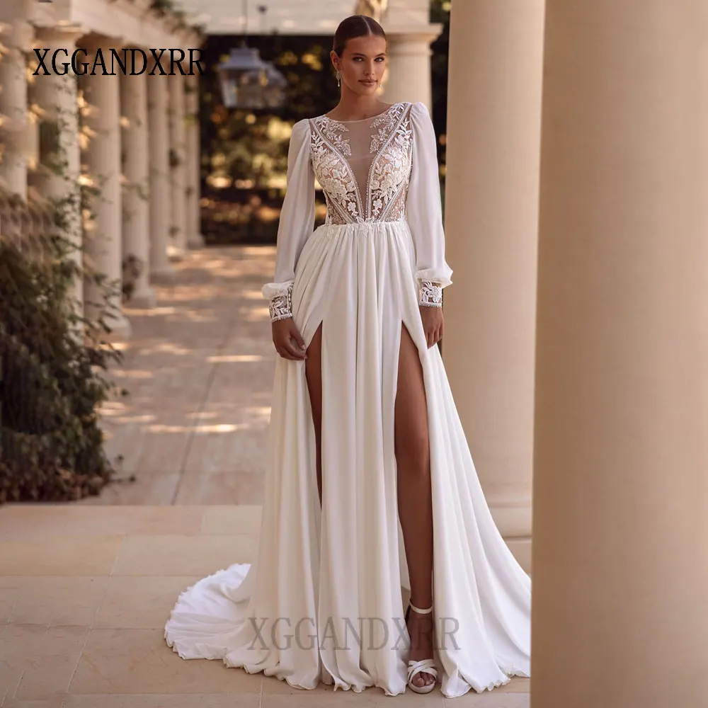 Vintage Brautkleider A-Linie Böhmen Brautkleider Lange Puffärmel Roben Hoher Schlitz Charmante Vestidos De Novia Maßgeschneidert 2026