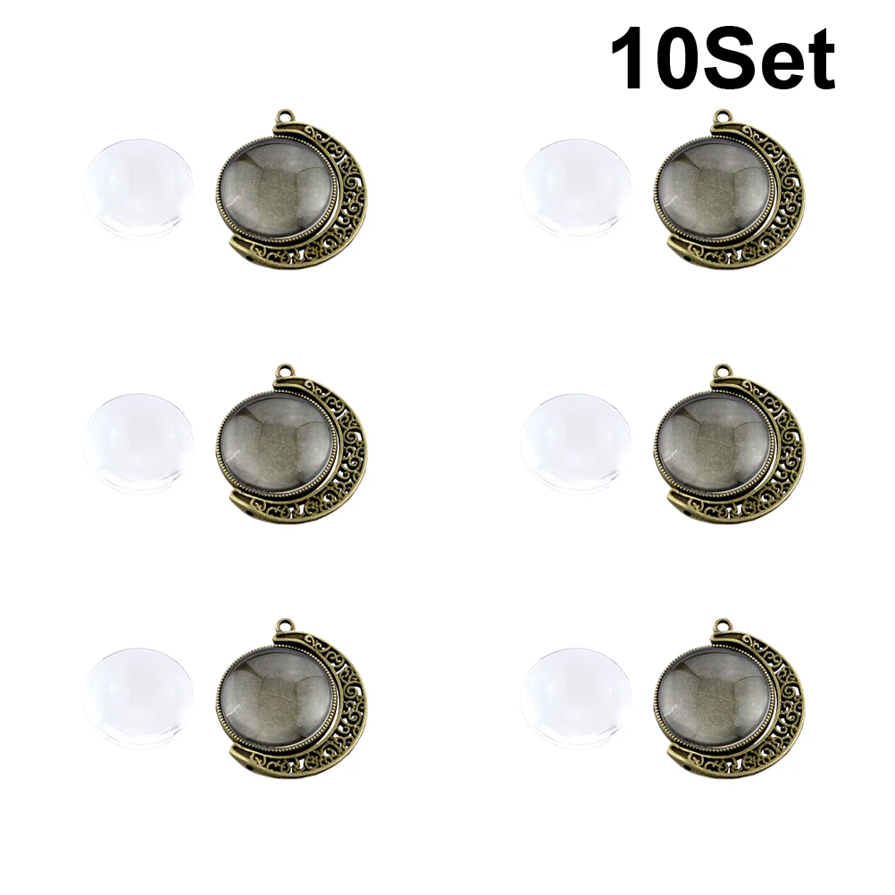 

10pcs Handmade Jewelry Accessories Round Moon Pendant Necklace Women Durable Elegant Gift 25Mm Bronze Glass Decorative Dainty