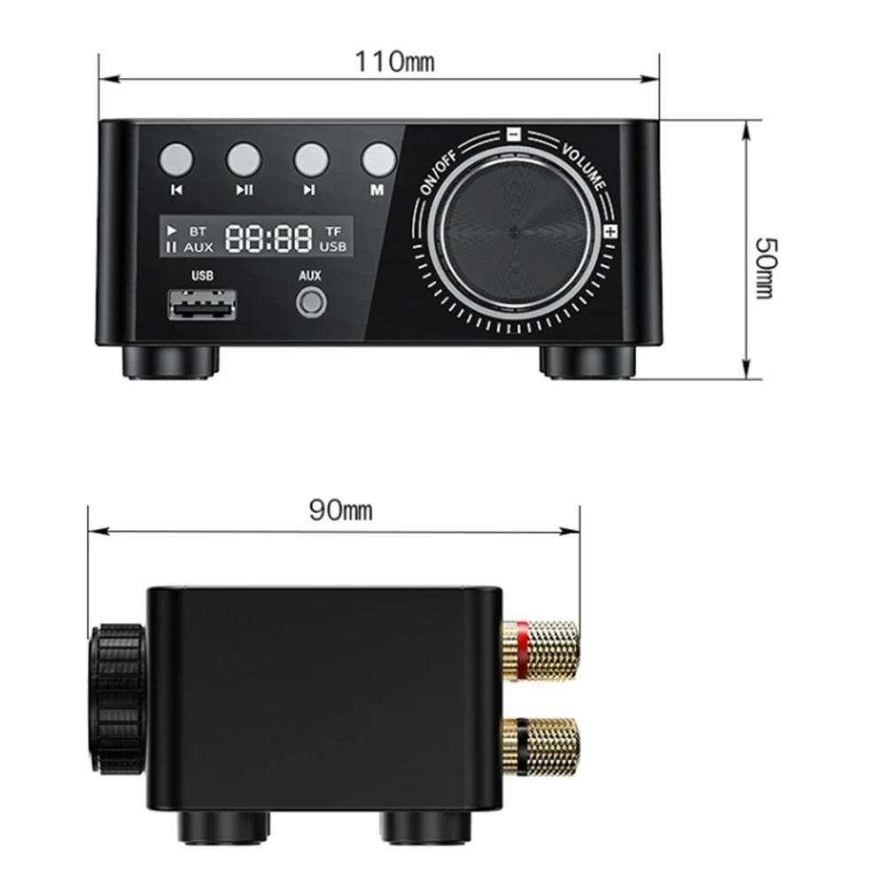 50W + 50W 100W Bluetooth 5,0 amplificador de potencia de Audio Digital Clase D USB AUX TF cine en casa estéreo Hifi-POS