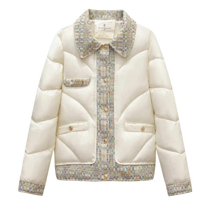 

French Style Tweed patchwork Cotton Jacket Elegant Gold Button Top Women Autumn Winter Fashionable Long Sleeved Loose Coat