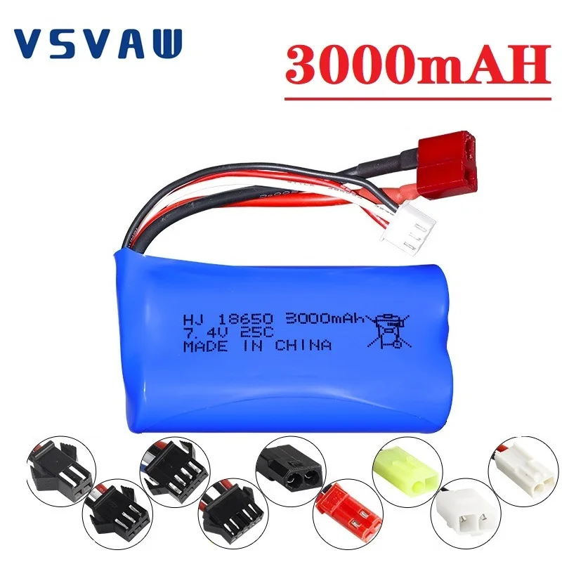 7.4V 3000mah 18650 Lipo Battery for Q46 Wltoys 10428/12428/12423 X9115 Q46 RC Car Spare Accessories High capacity 2S battery