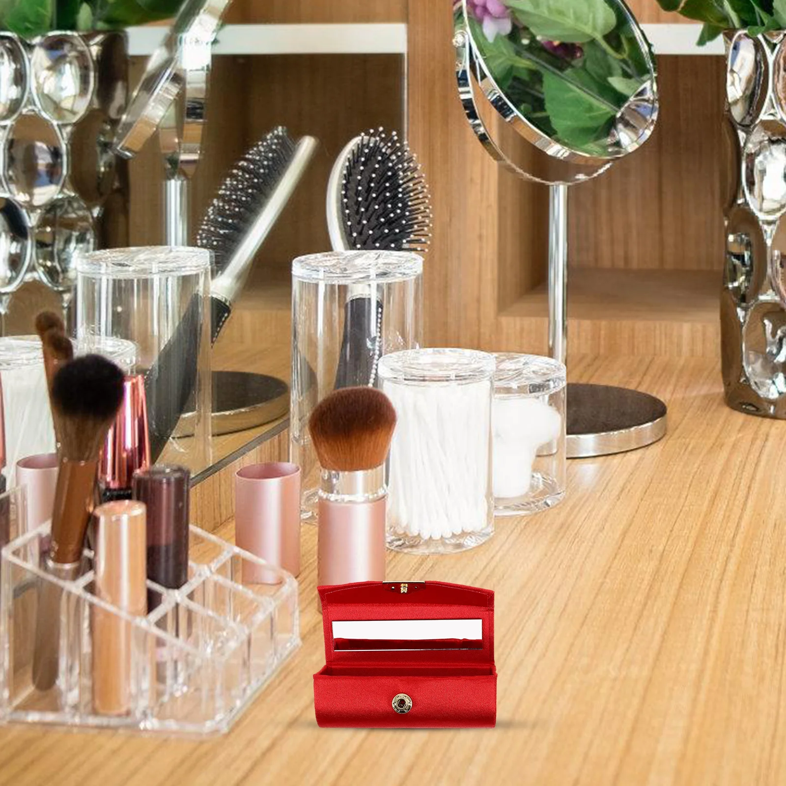 

Beavorty 2pcs Vintage Lipstick Case with Mirror Travel Makeup Bag Organizer for Lip Gloss Tint Sticks Jewelry Holder